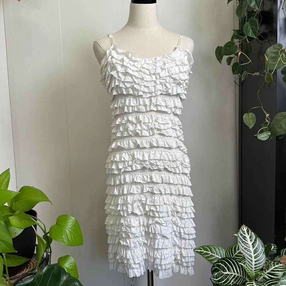 Bailey Women White Ruffle Bodycon Mini Dress Adjustable Straps Size Medium